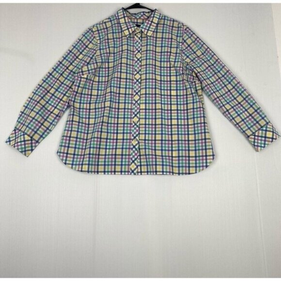 Talbots button down shirt Women's long sleeve pastel check top size XL Cotton - Picture 1 of 6